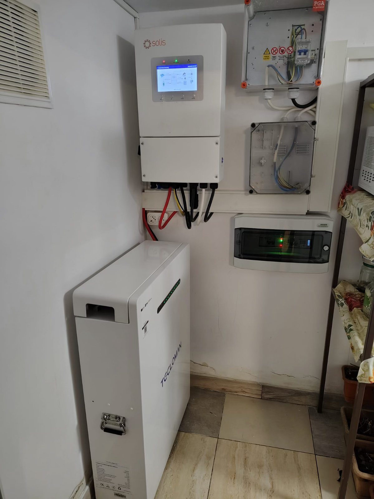 Installed home battery connected with a residential solar inverter